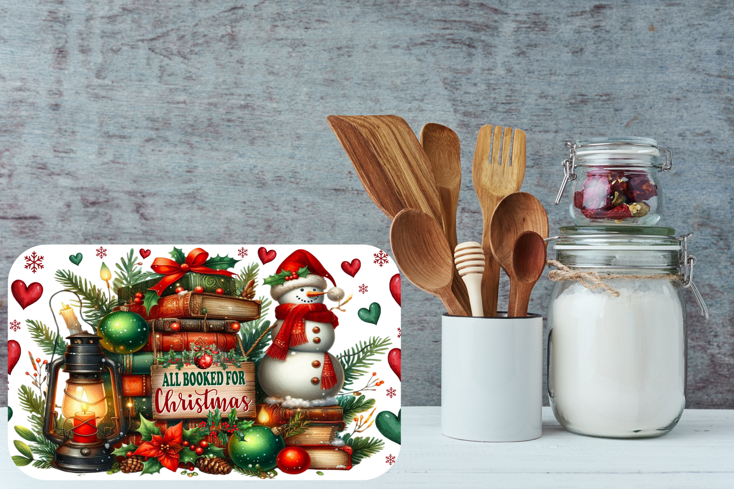 All Booked for Christmas Cutting Board