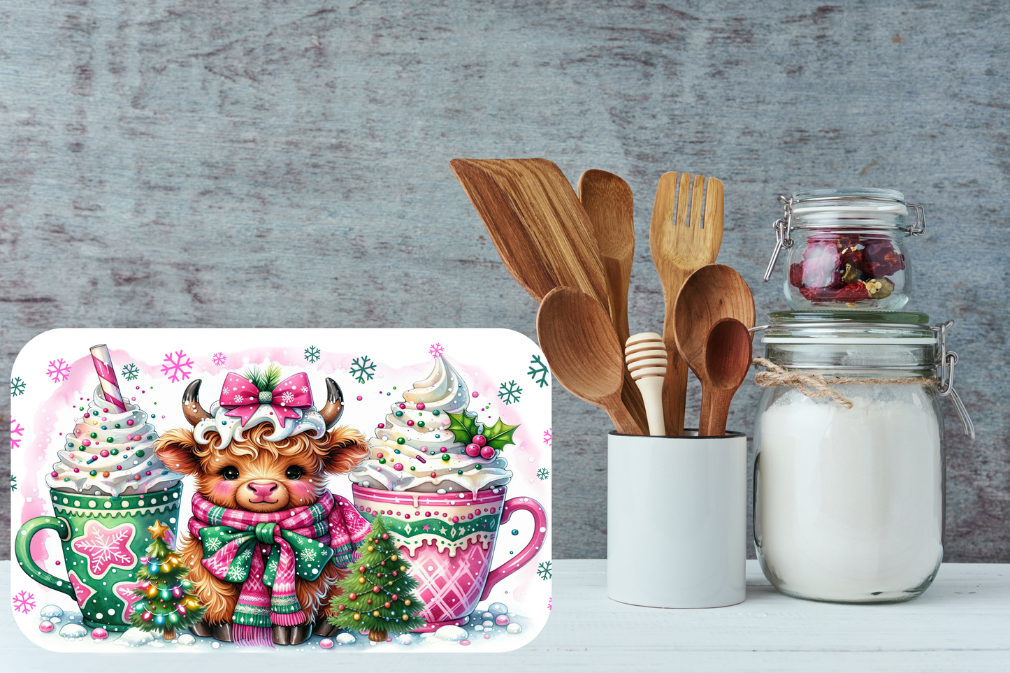 Holiday Cocoa Cow Cutting Board”