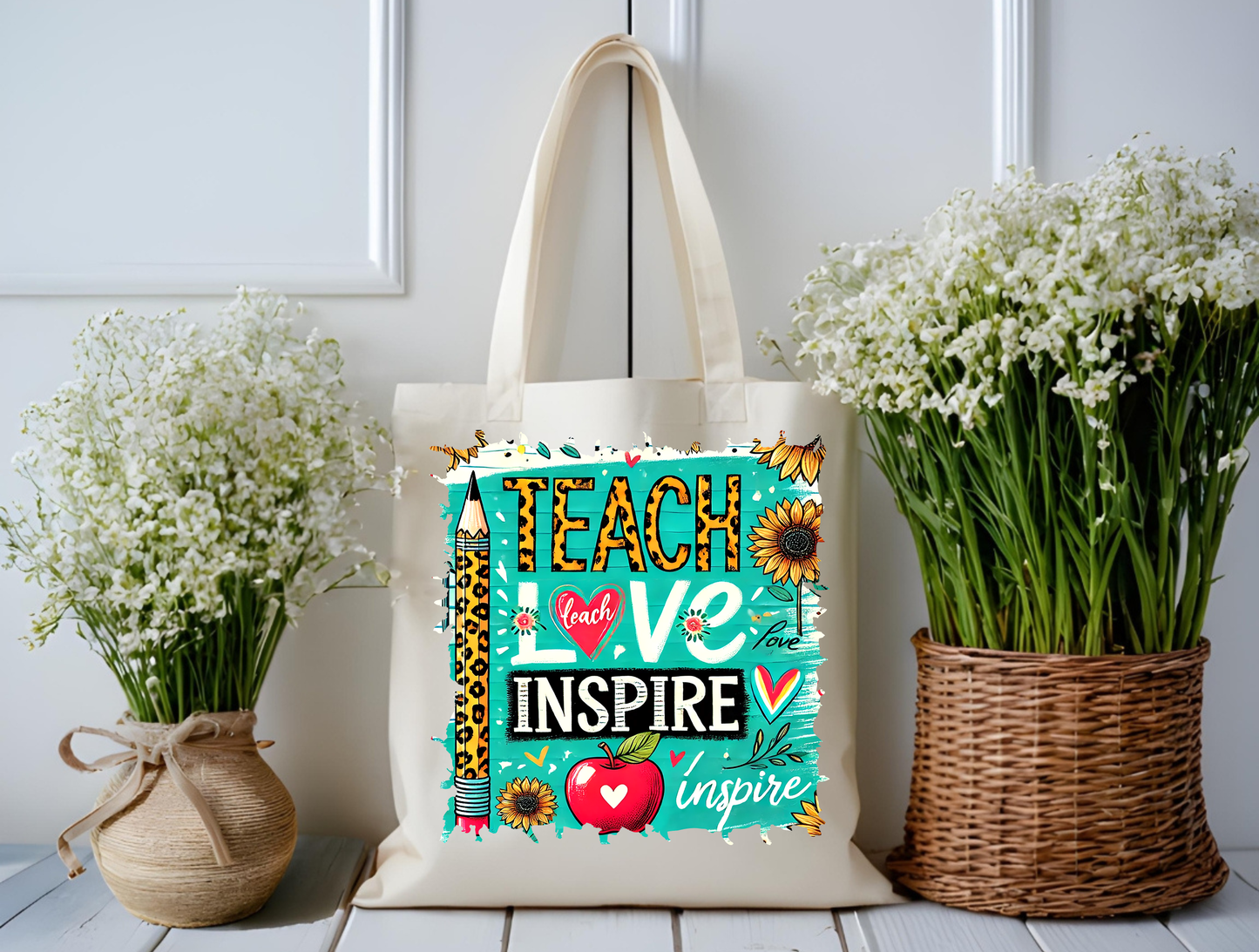 Teach • Love • Inspire Sunflower Teacher Tote Bag