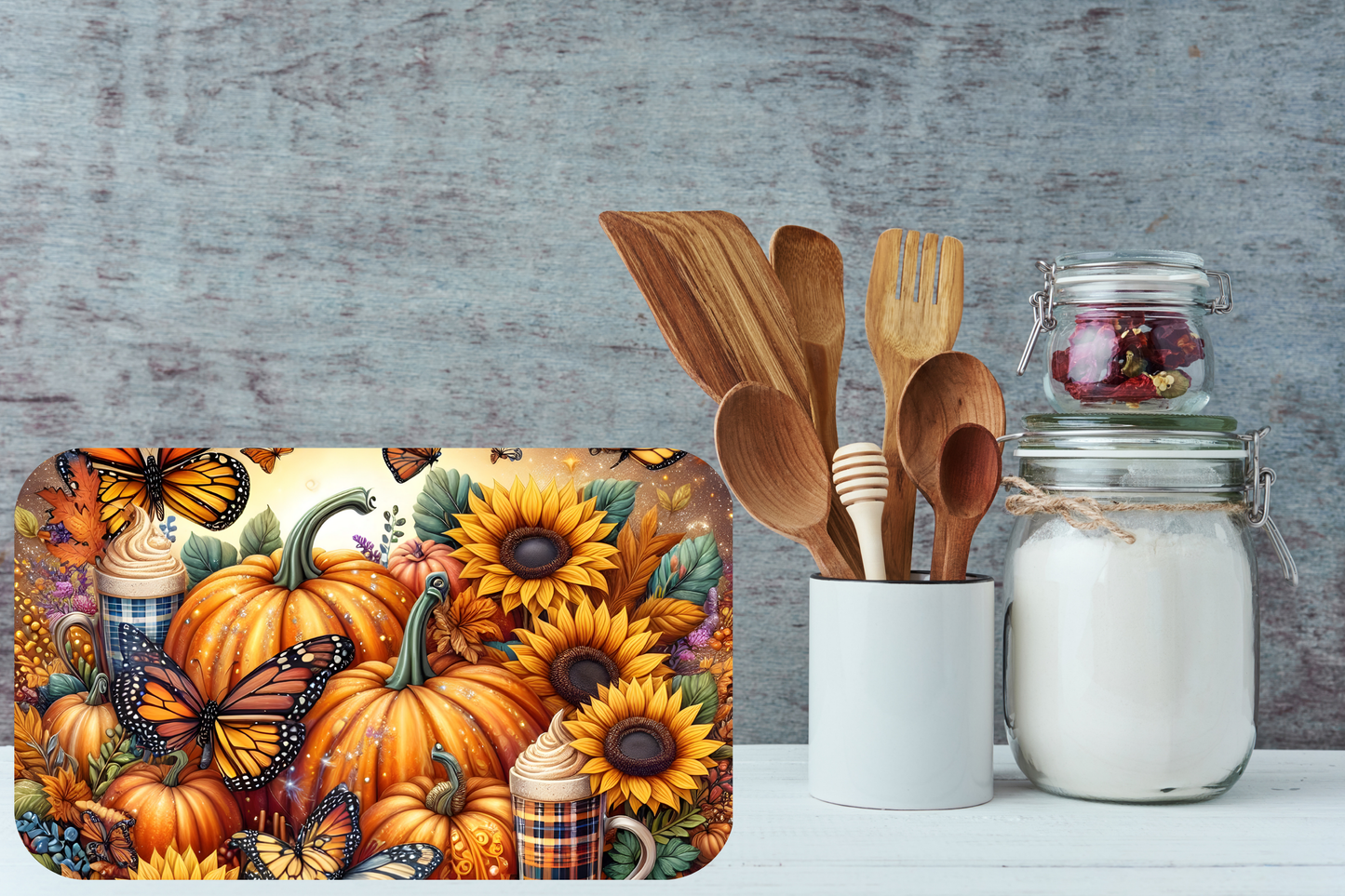 Butterflies & Sunflowers Pumpkin Harvest Cutting Board