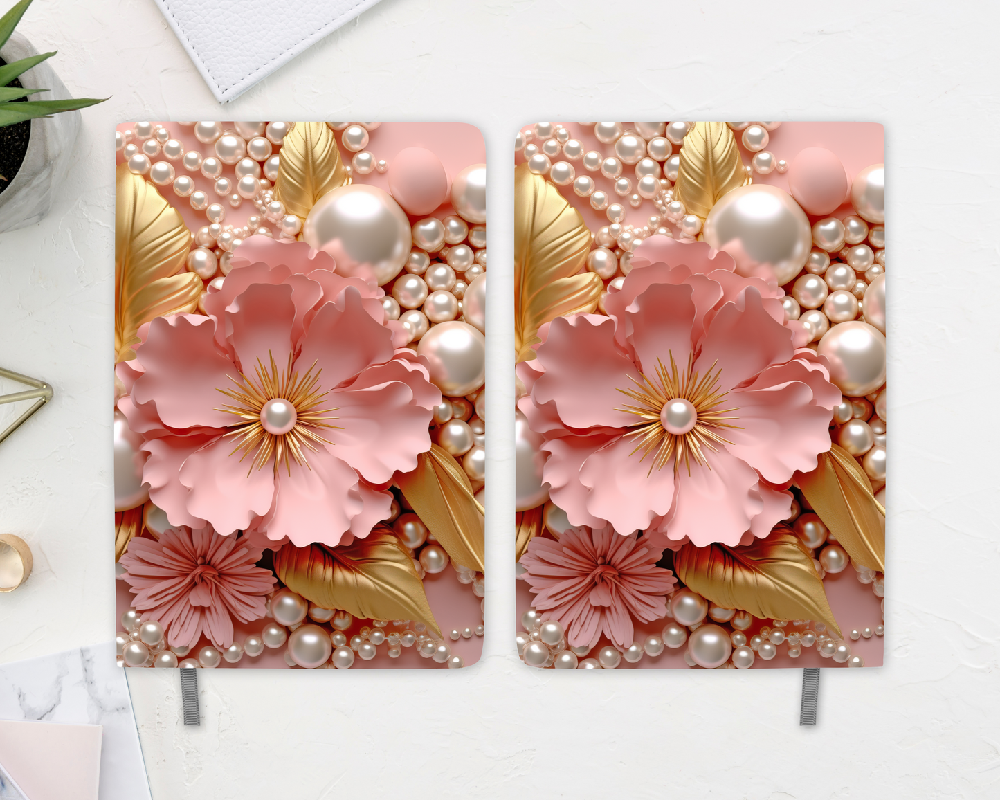 Blush & Gold Luxe Floral Pearl Journal
