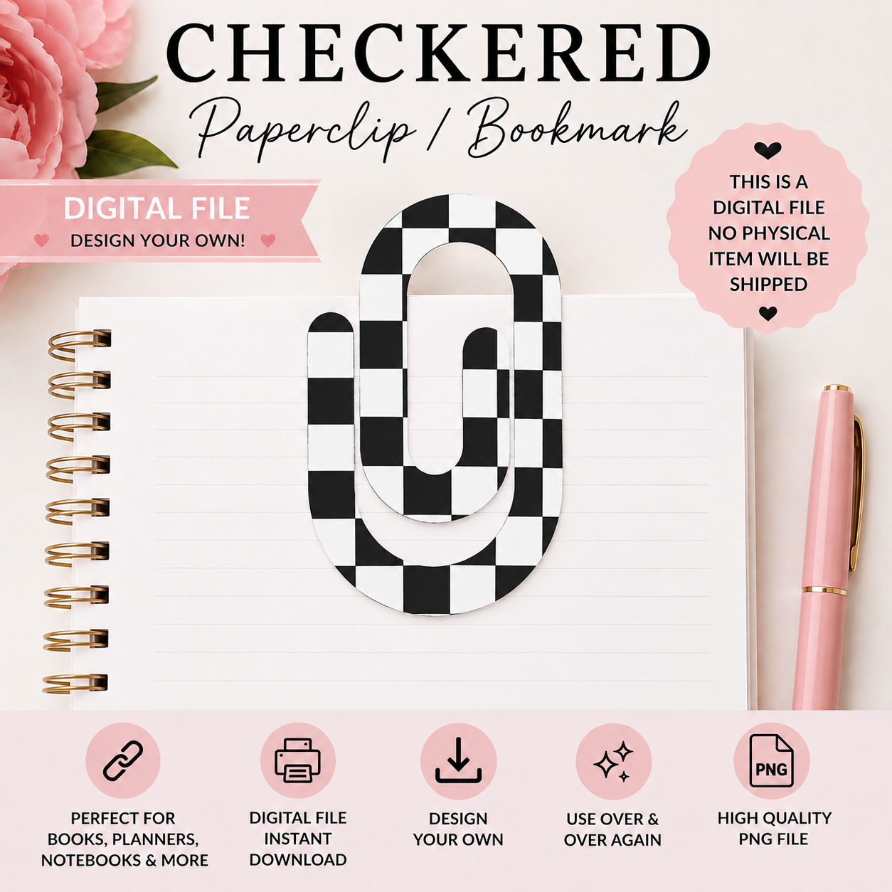 Checkered Paperclip Bookmark 3D Print File