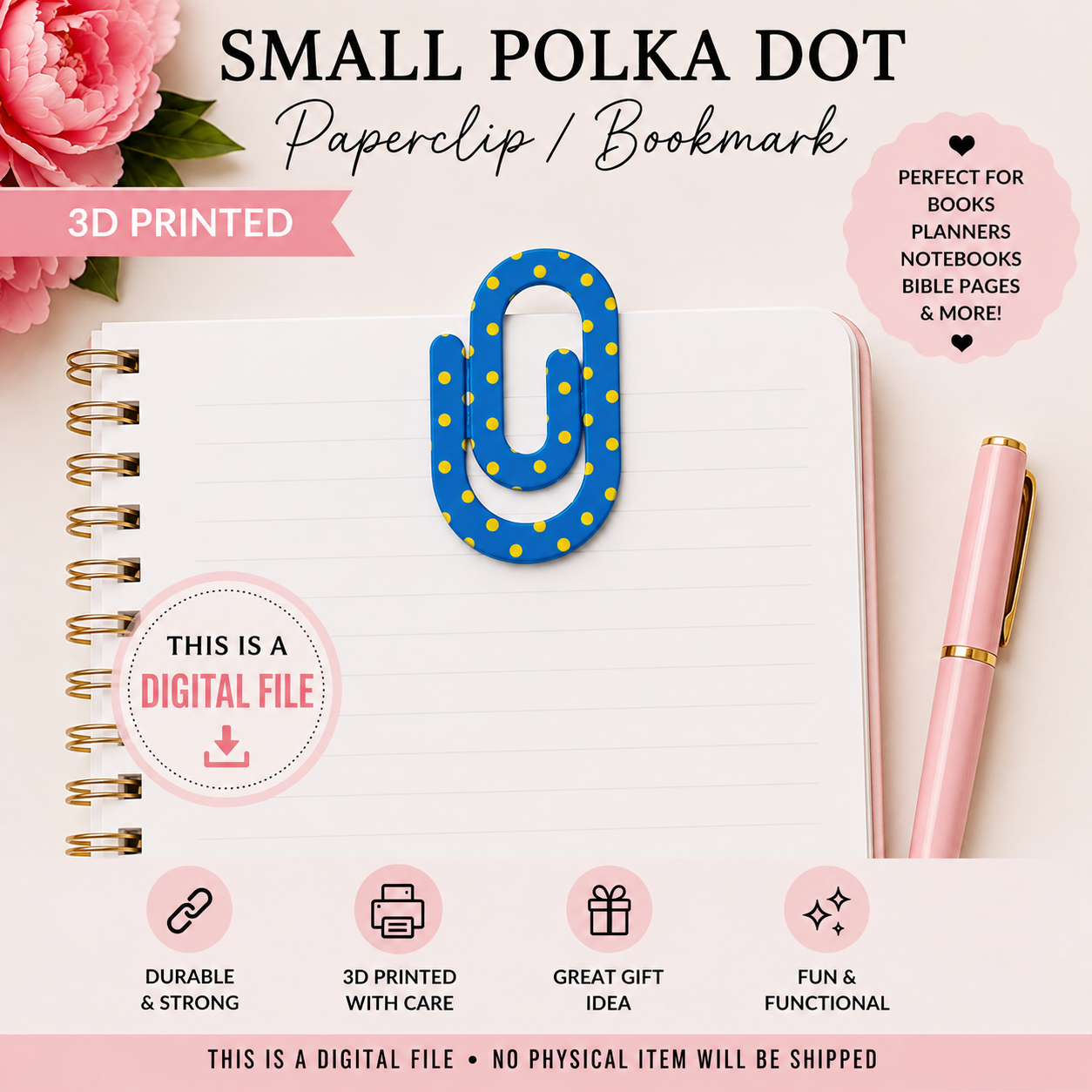 Small Polka Dot Paperclip / Bookmark 3D Print File