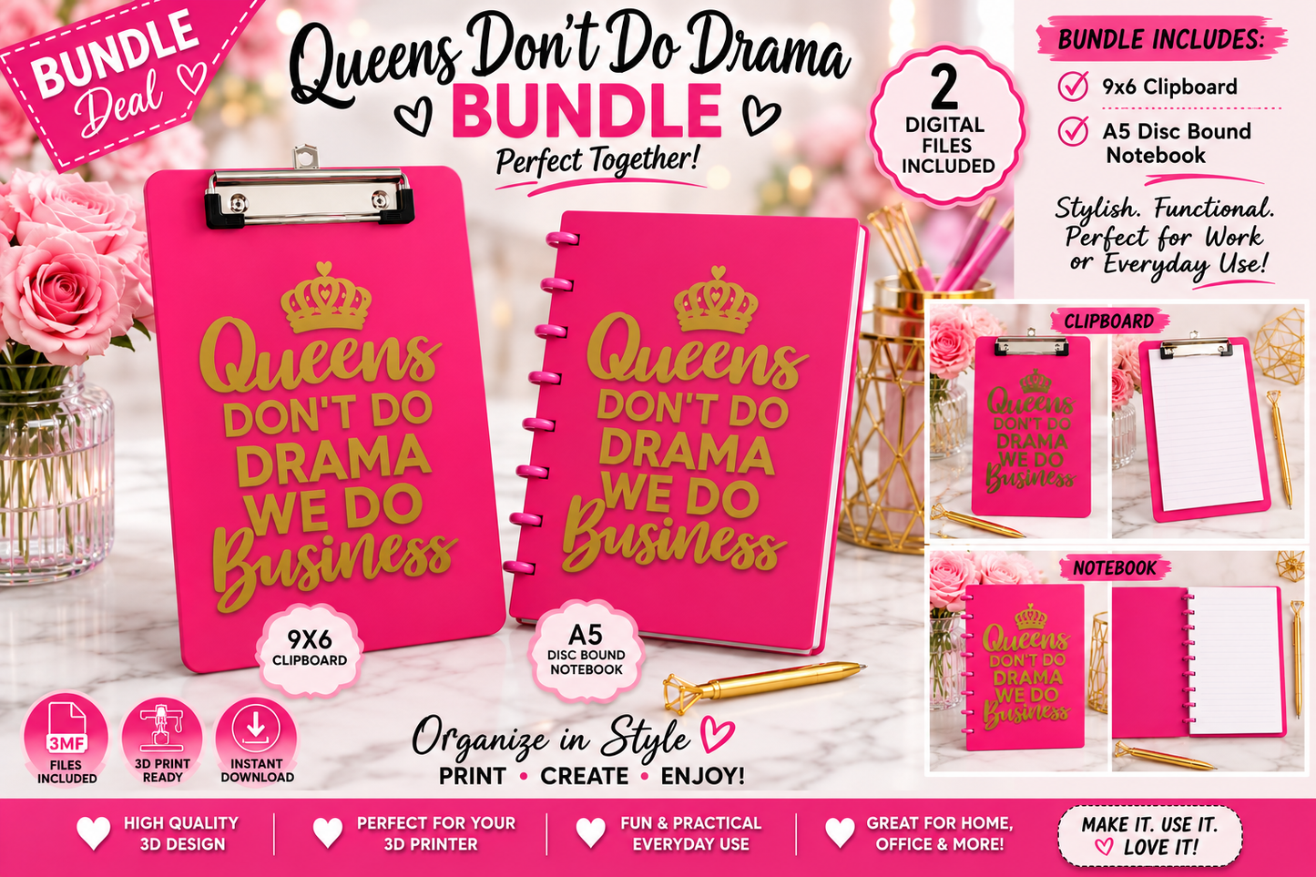 Queens Don’t Do Drama, We Do Business – 3D Print File Bundle