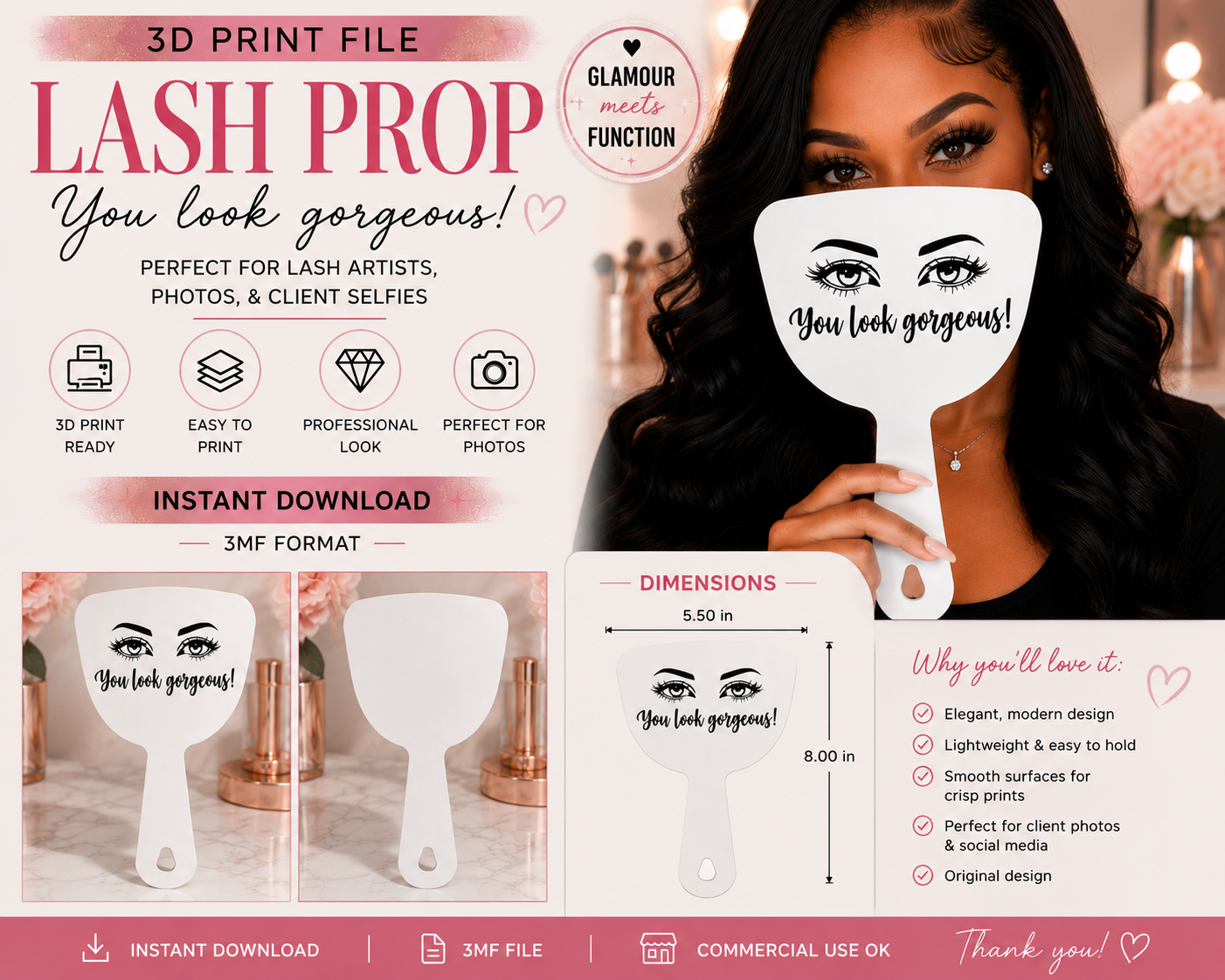 You Look Gorgeous Lash Photo Prop 3MF File