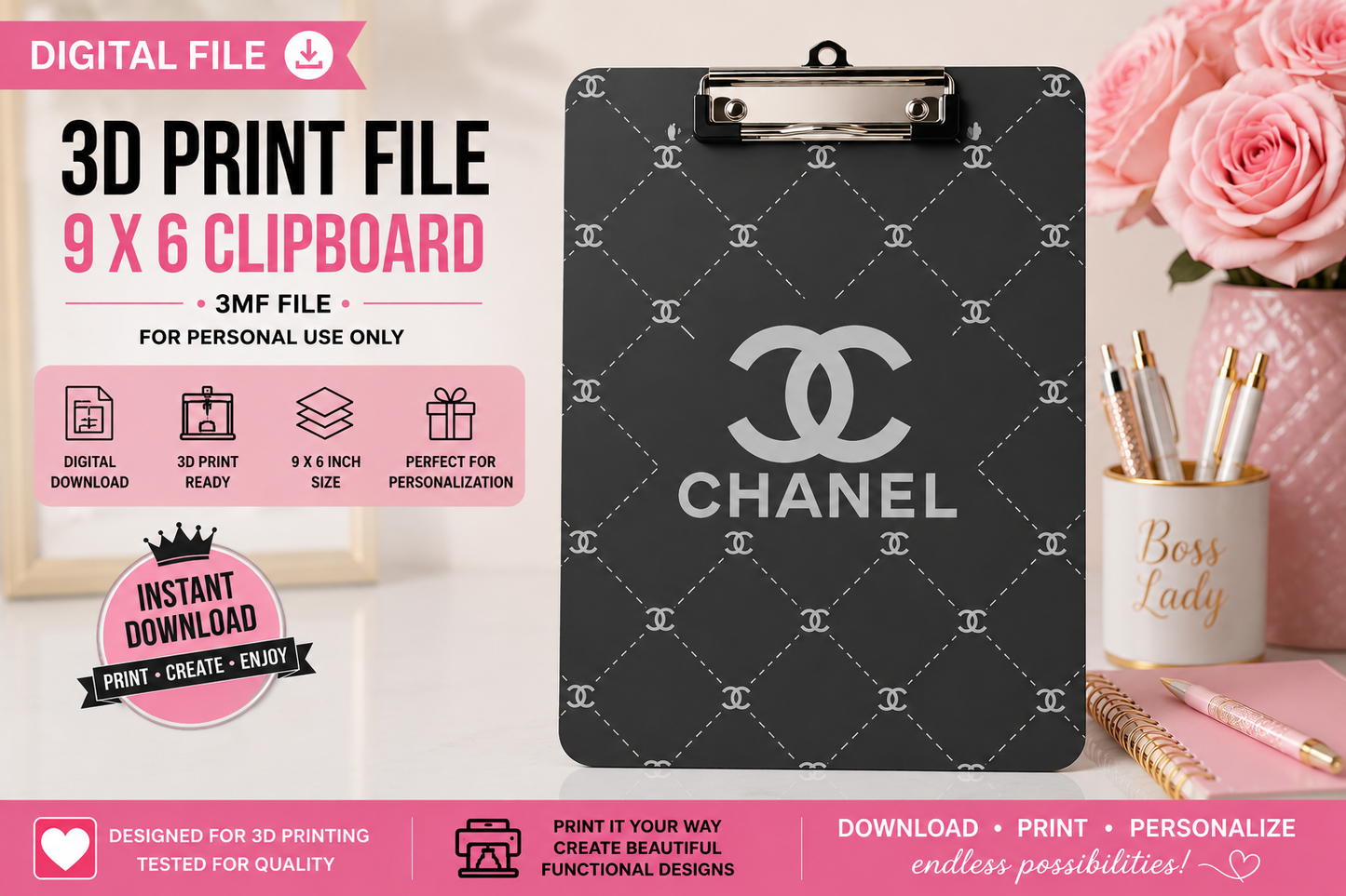 Luxury Designer-Inspired C1 9 x 6 Clipboard – 3MF Digital File