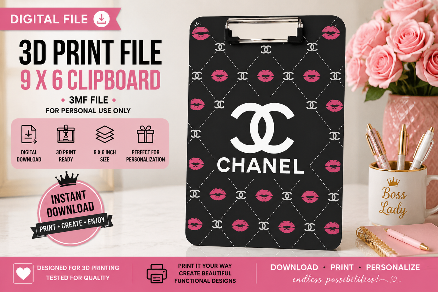 Luxury Designer-Inspired C4 9 x 6 Clipboard – 3MF Digital File