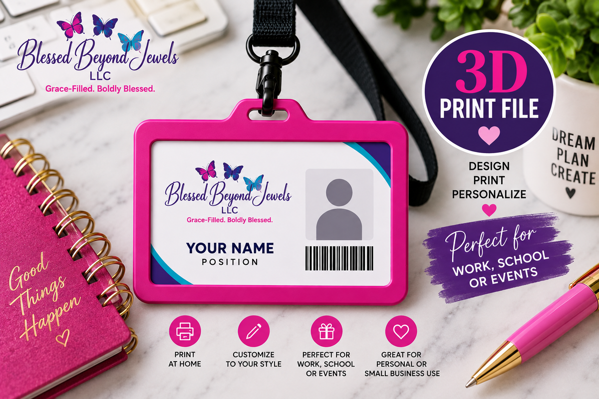 Horizontal ID Badge Holder 3D Print File | Customizable ID Card Holder | Lanyard Badge Holder 3MF Digital File