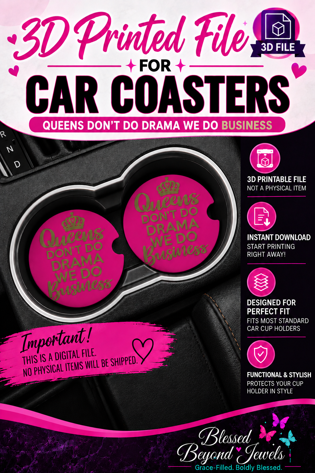 Queens Don’t Do Drama We Do Business Car Coaster 3D Print File