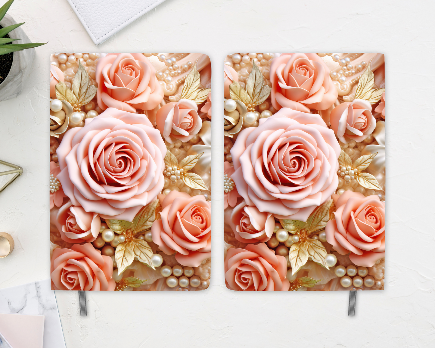 Peach Rose & Gold Pearl Elegance Journal