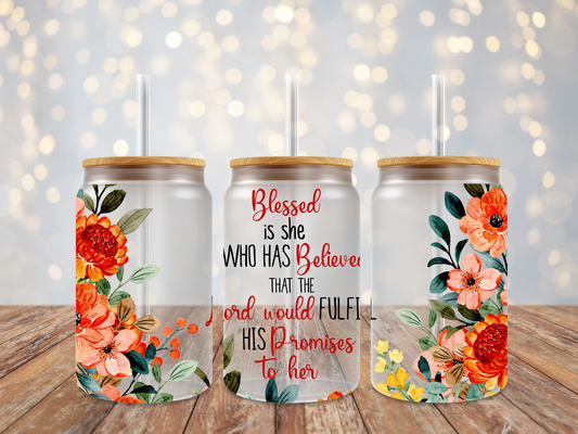 16oz Blessed Is She (orange) Frosted Glass Can