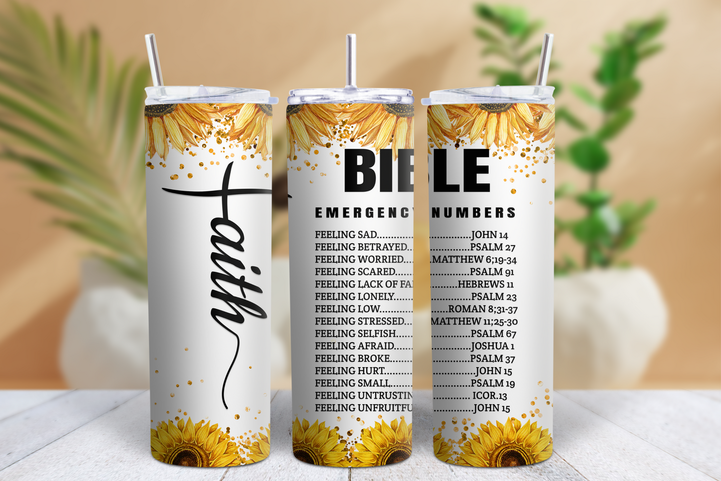 20oz Sunflower Faith Bible Numbers Tumbler