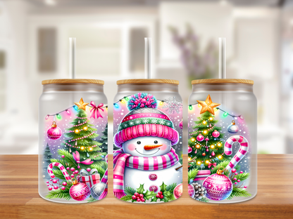Frosted Snowman Cheer Glass Can