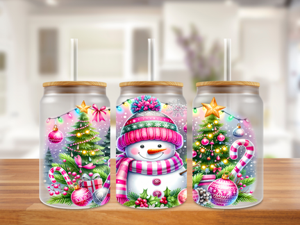 Frosted Snowman Cheer Glass Can