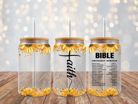 16oz Faith Sunflower Frosted Glass Can