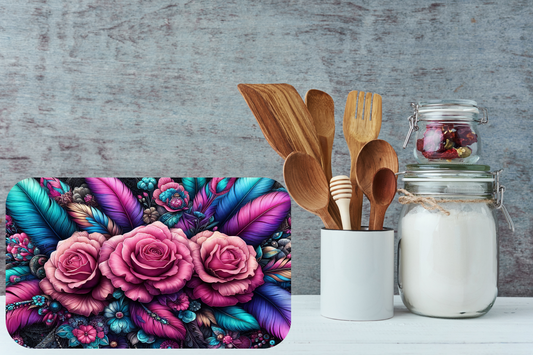 Whimsical Rose Feathers Cutting Board