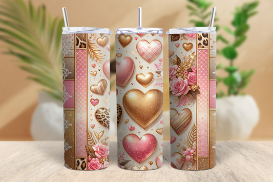 20oz Pink and Gold Hearts Tumbler