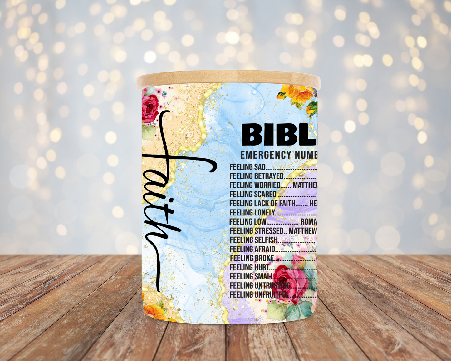 10oz Frosted Colorful Faith Bible Numbers Candle/Candy Jar