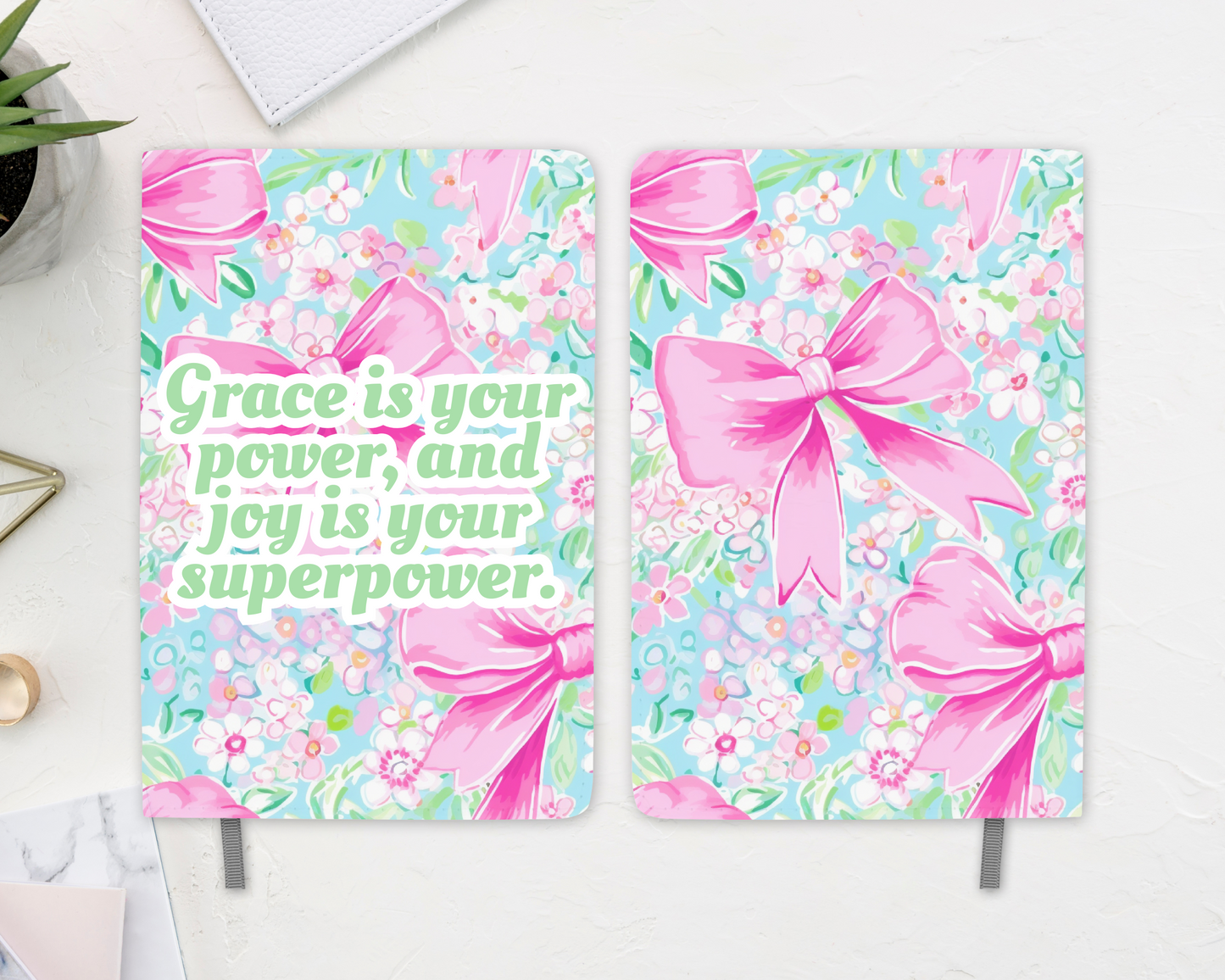 “Grace & Joy” Pink Bow Power Journal