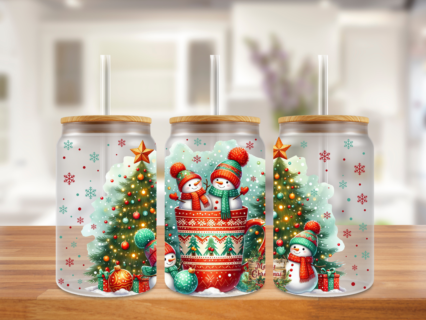 Cozy Christmas Snowman Glass Can