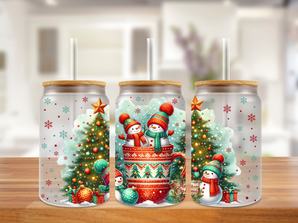 Cozy Christmas Snowman Glass Can