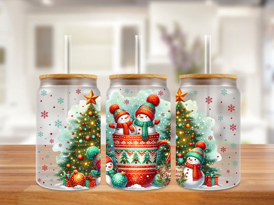 Cozy Christmas Snowman Glass Can