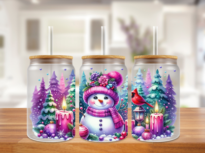 Whimsical Winter Snowman Glass Can