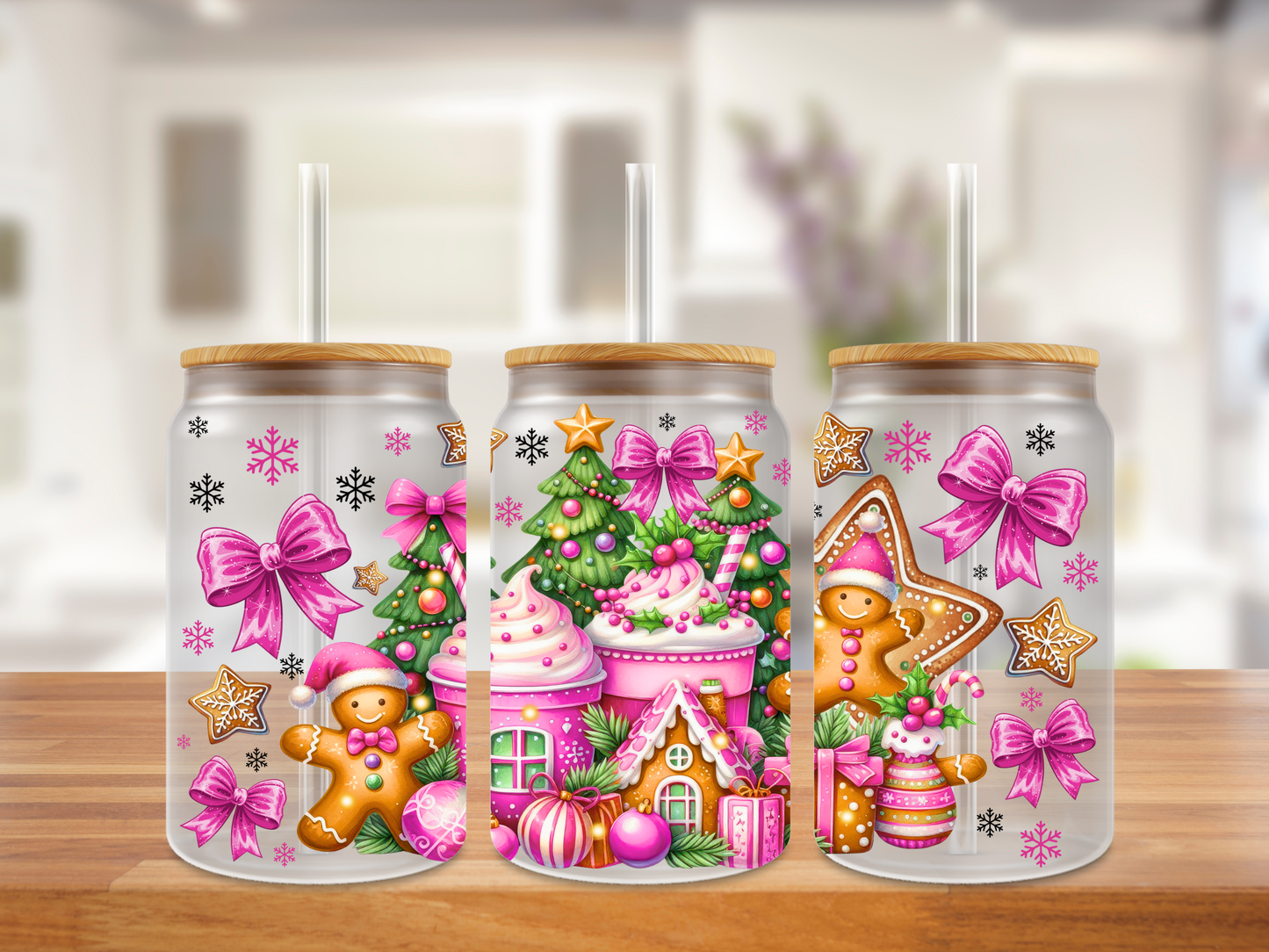Pink Gingerbread Wonderland Glass Can