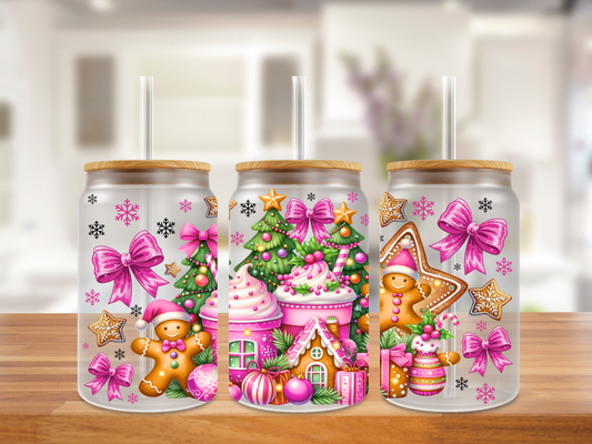 Pink Gingerbread Wonderland Glass Can