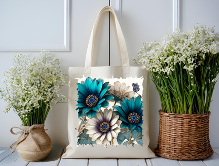 Teal Harmony Bloom Tote Bag