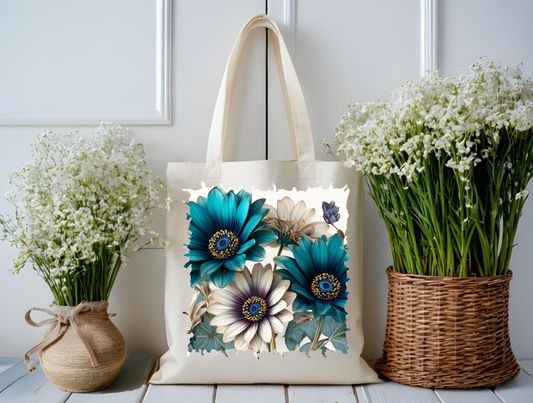 Teal Harmony Bloom Tote Bag