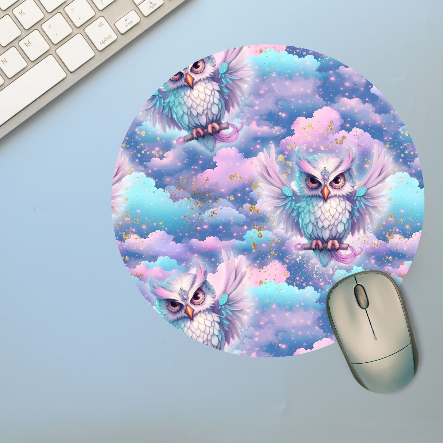 Rainbow Owls in Clouds Neoprene Mousepad