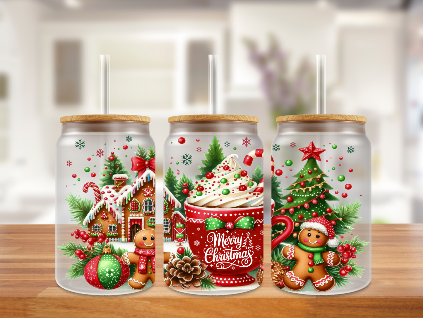 Gingerbread Cheer Christmas Glass Can