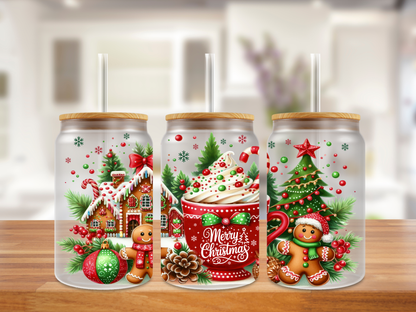 Gingerbread Cheer Christmas Glass Can