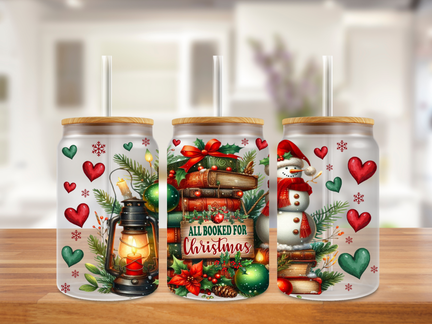 All Booked for Christmas Glass Can