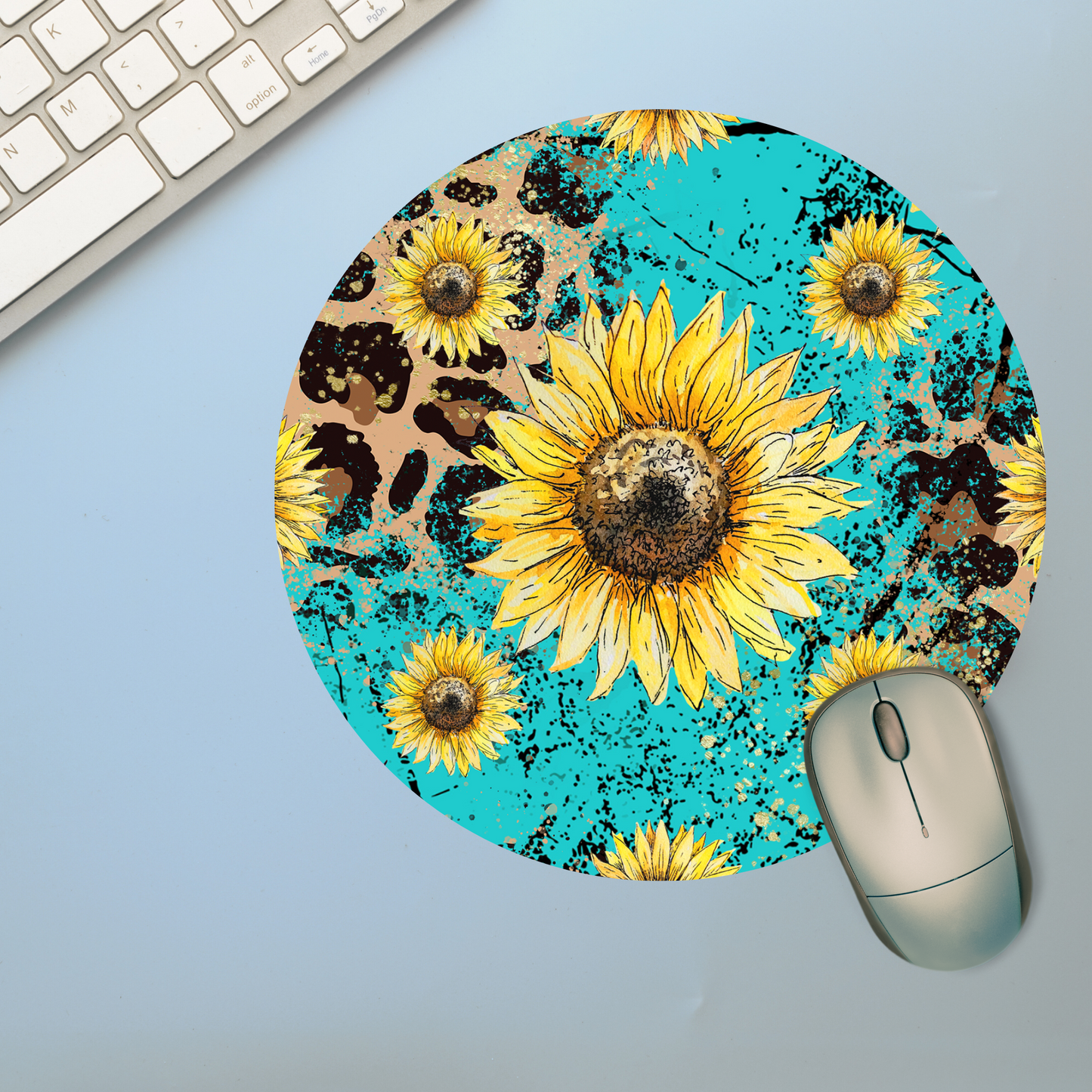 Turquoise Sunflower Leopard Neoprene Mousepad