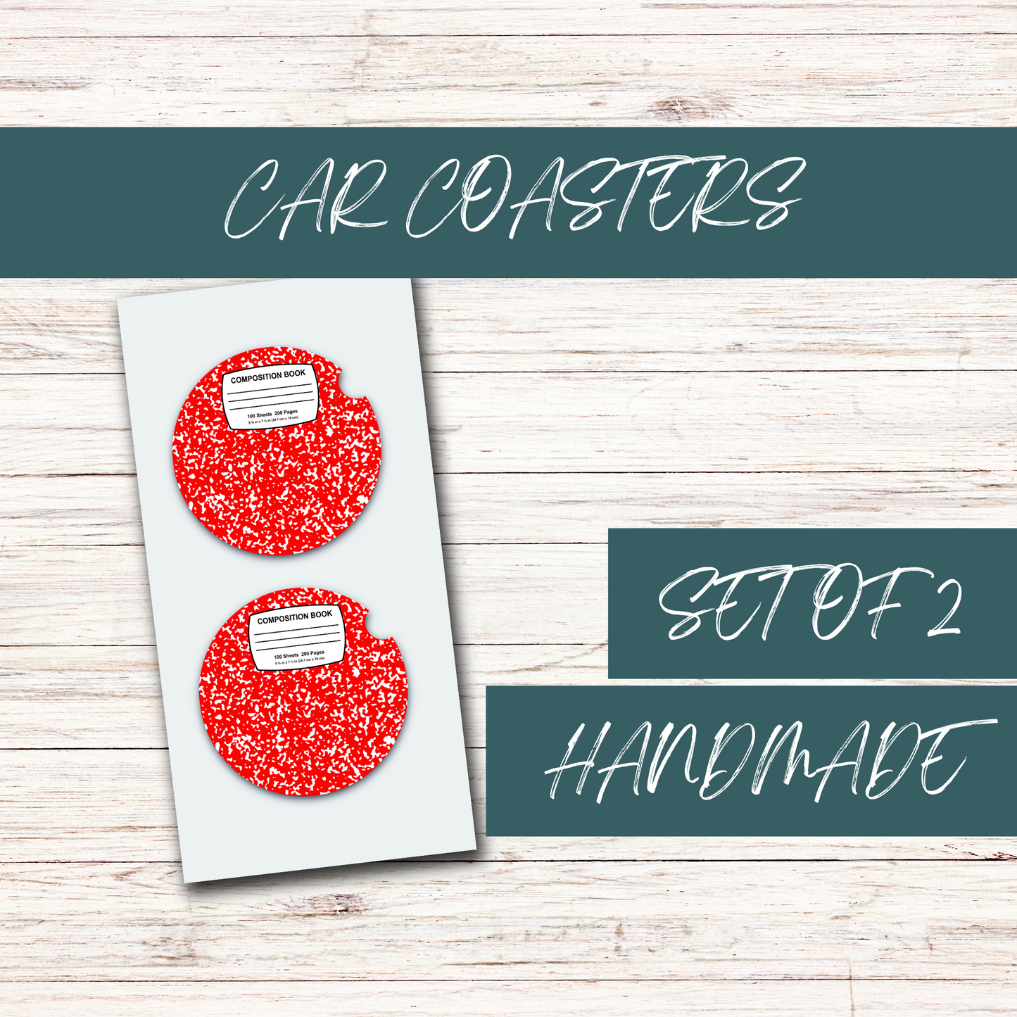 Red Composition Notebook Acrylic Car Coasters (2)