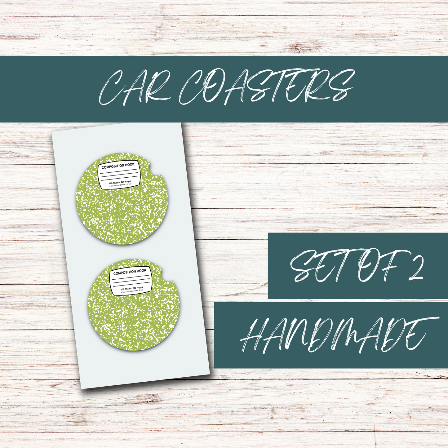 Light Green Composition Notebook Acrylic Car Coasters (2)