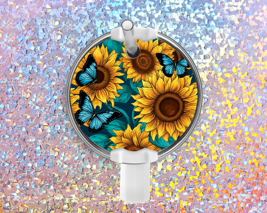 Blue Butterflies and Sunflowers Stanley Acrylic Tumbler Topper