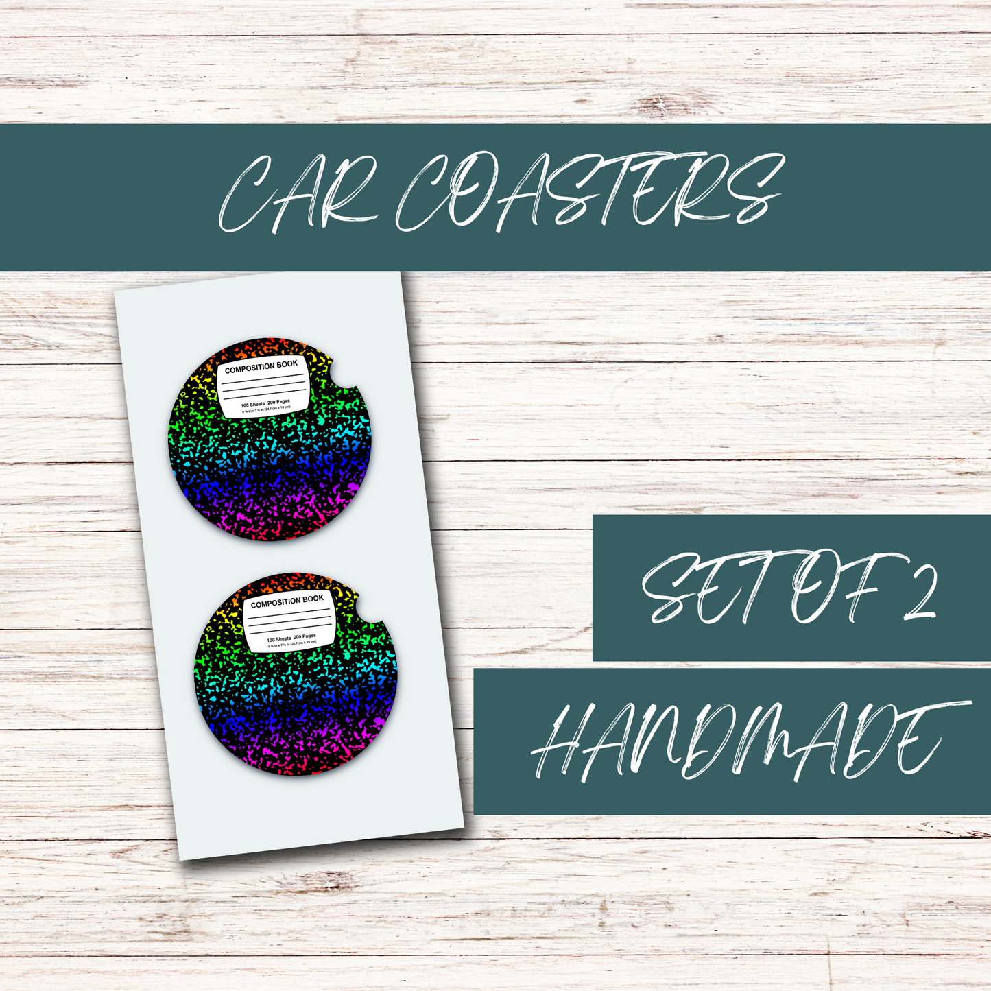 Colorful Composition Notebook Acrylic Car Coasters (2)