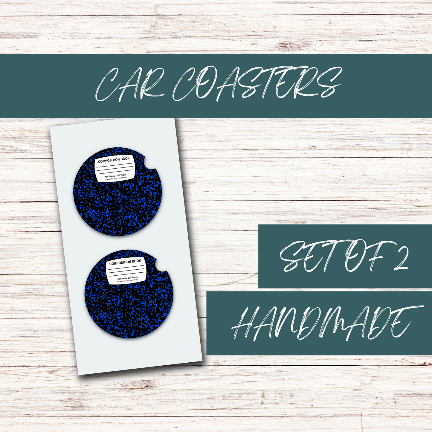 Dark Blue Composition Notebook Acrylic Car Coasters (2)