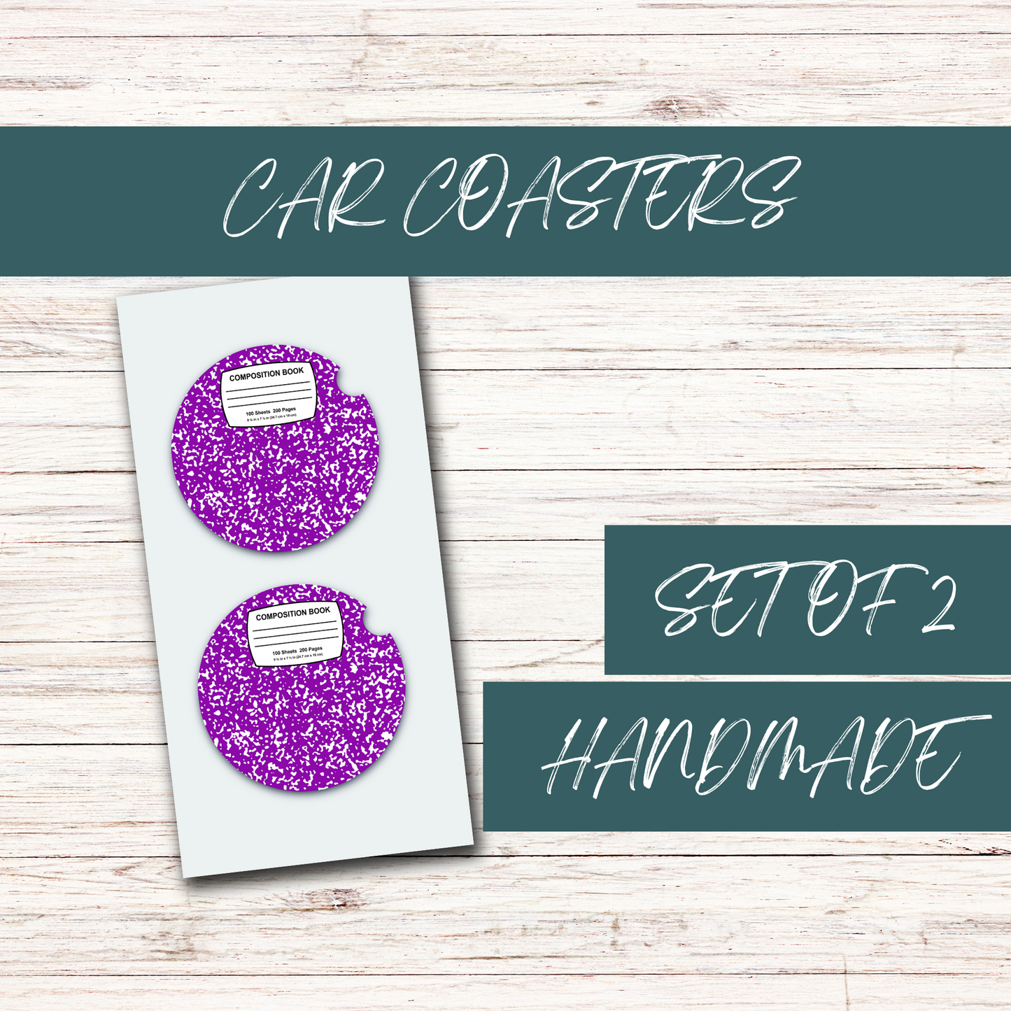 Light Purple Composition Notebook Acrylic Car Coasters (2)