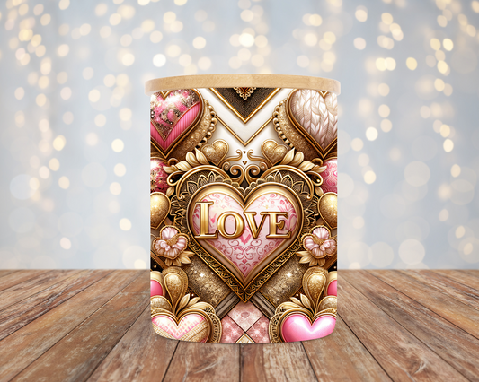 10oz Frosted Gold Hearts Candle/Candy Jar