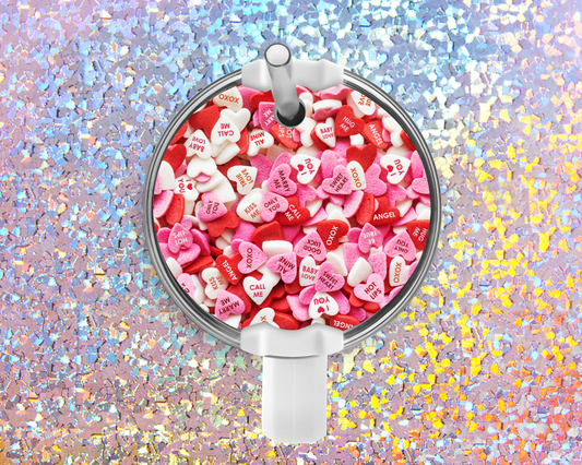 Valentine's Conversation Candy Hearts Acrylic Stanley Tumbler Topper