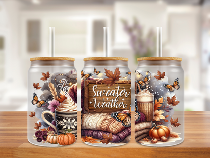 Cozy Sweater Weather Fall Glass Can