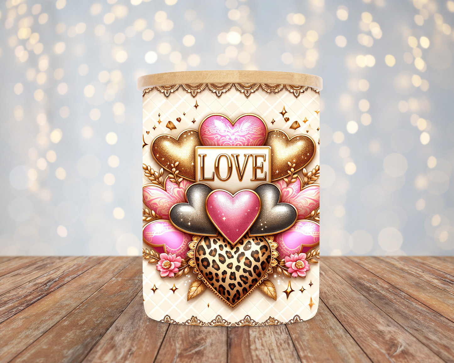 10oz Frosted Love and Hearts Candle/Candy Jar