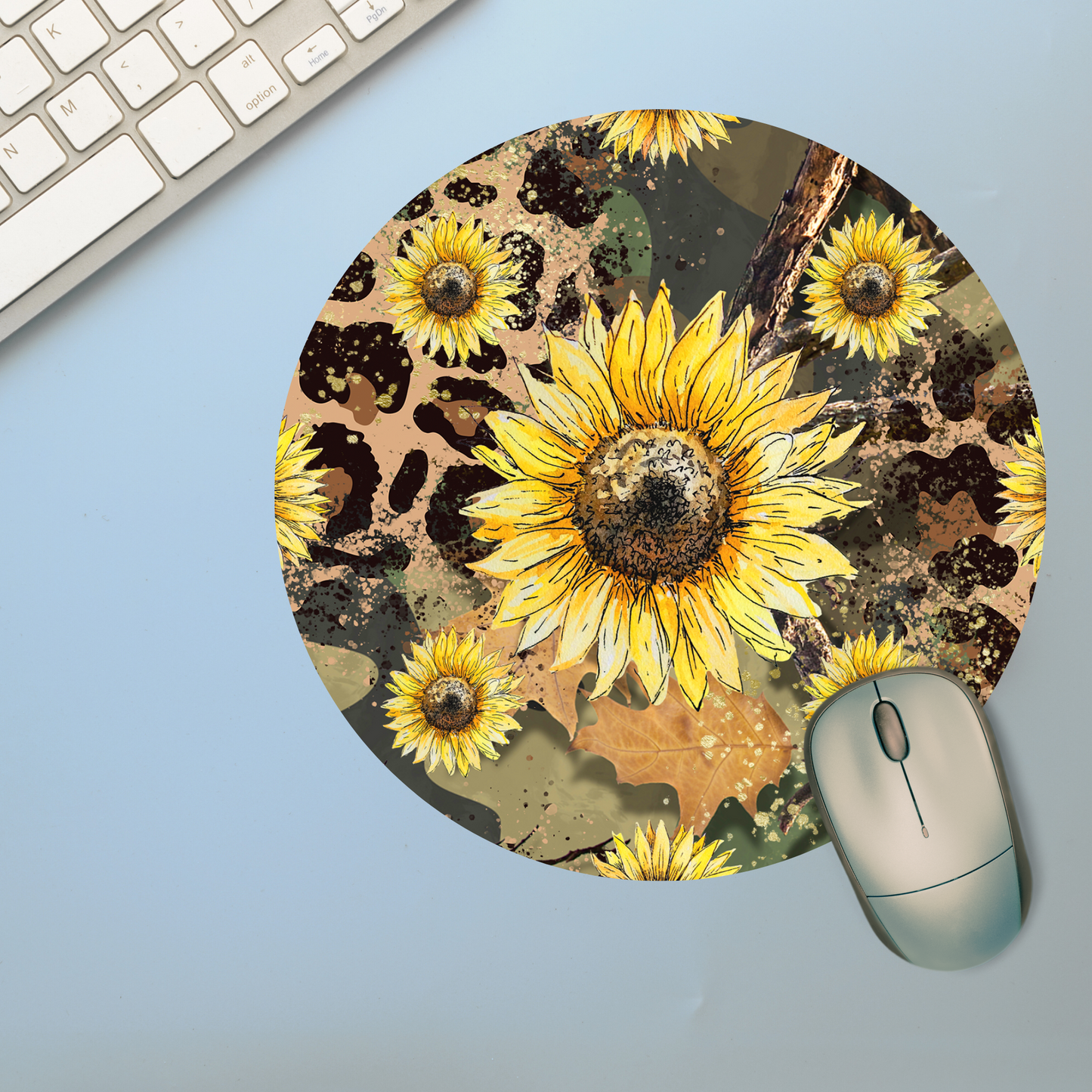 Camo Leopard Sunflower Neoprene Mousepad