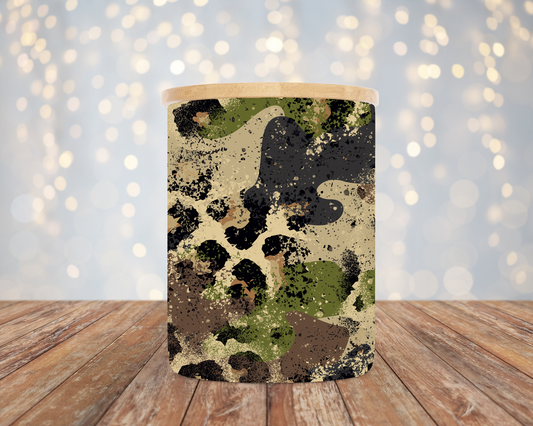 10oz Frosted Rustic Camo Leopard Candle/Candy Jar