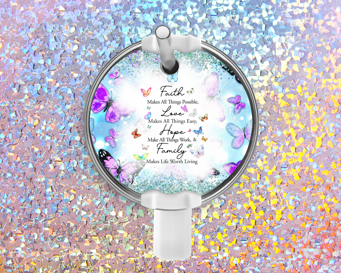 Butterfly Faith Stanley Acrylic Tumbler Topper