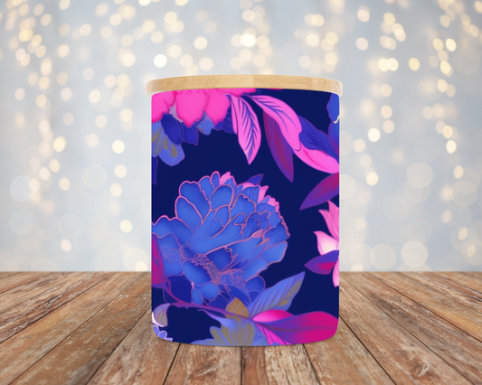 10oz Frosted Purple/pink Flowers Candle/Candy Jar